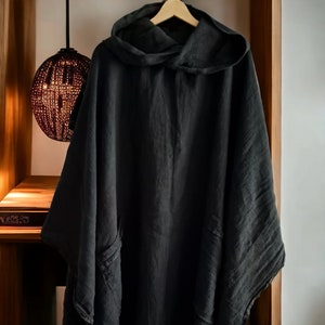 Hemp cape with hood/Poncho with hood/Medieval cloak/Hooded cloak/Hemp cape/Christmas gift/Hemp jacket/Long Poncho/Hippie Poncho