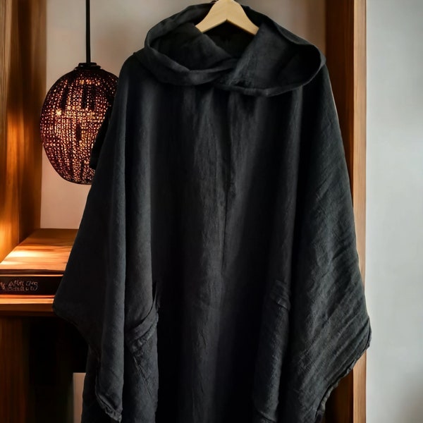 Cape en chanvre avec capuche/Poncho avec capuche/Cape médiévale/Cape à capuche/Cape en chanvre/Cadeau de Noël/Veste en chanvre/Poncho long/Poncho hippie