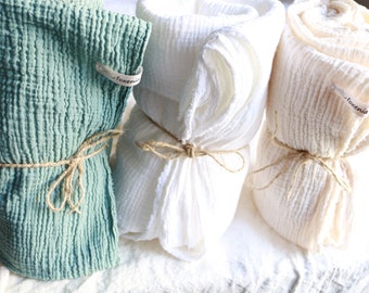 Double Layer Muslin Blanket: Cotton Gauze Throw, Raw Fringes
