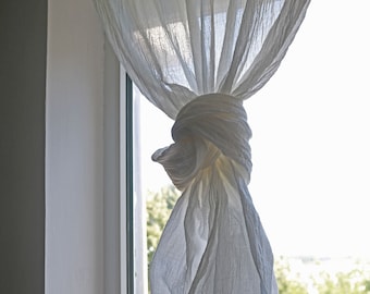 Boho Cotton Gauze Curtain: Sheer Crepe Muslin Drapes, Custom Length