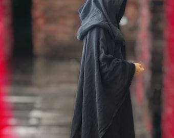 Handmade Hemp Hooded Poncho: Medieval Cosplay Cloak