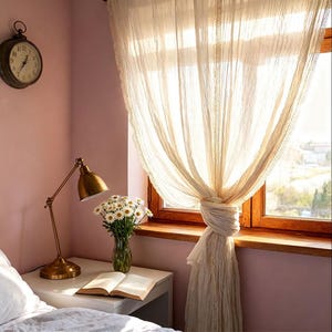 Pure Cotton Gauze Curtains – Airy Ivory Drapes, Rustic Bohemian Decor 59"x108"(150x274cm)