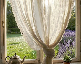 Pure Cotton Gauze Curtains – Airy Ivory Drapes, Rustic Bohemian Decor