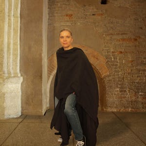 Medieval Cape/Black Hooded Poncho/Hooded Cape/Hemp Cape/Hemp Jacket/Long Poncho/Hippie Poncho/Boyfriend Gifts