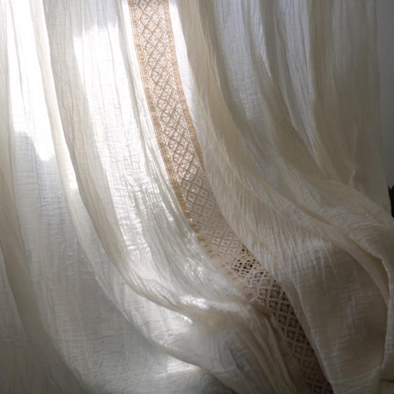 Pure Cotton Gauze Curtains – Airy Ivory Drapes, Rustic Bohemian Decor image 2