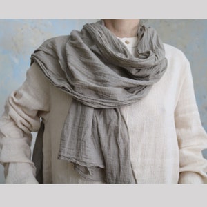Cotton Gauze Scarf/ Oversized Scarf/Men&#39;s Scarf/Women&#39;s Scarf/Unisex Scarf/Gift for Her/ Boiled Cotton Scarf/Huge Bohemian Style Wrap