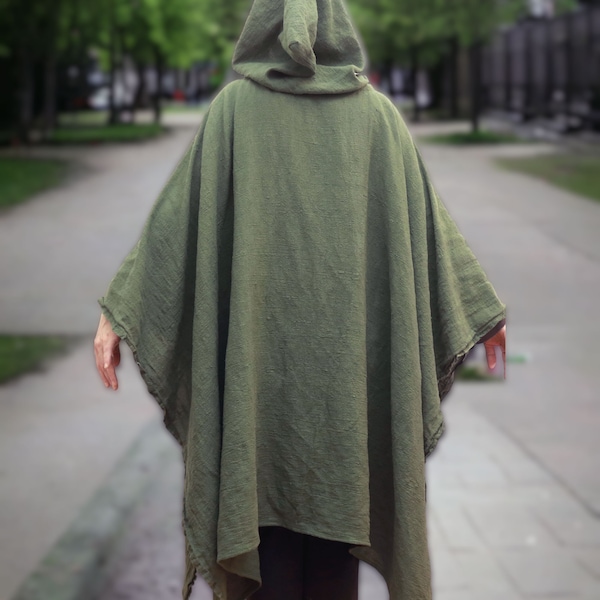 Poncho with hood/Medieval cloak/Hooded cloak/Hemp cape/Hemp jacket/Long Poncho/Hippie Poncho/Gifts For Boyfriend