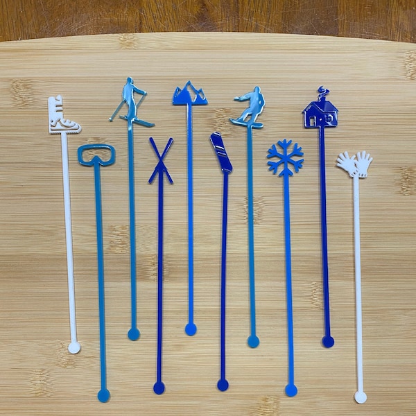 Ski Drink Stir Sticks|Swizzle Sticks|Party Favors|Entertaining|Ski Trip|Ski Resort