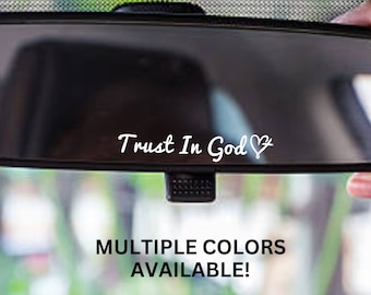 Trust in God Decal, Rear View Mirror Sticker, Christian Car Decor Mirror Sticker, Religious Car Accessory for Women Heart Cross Design Girly