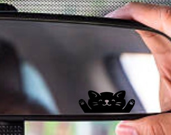 Tiny Peeking Black Cat Vinyl Decal, Cute Mini Rearview Mirror Sticker, Rear View Mirror Accessory, Funny Car Decor, Animal Car Accessories