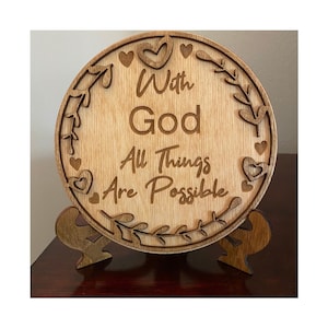 With God All Things Are Possible Small Wood Signs, Religious Shelf Sitter Decor, Bible Verse Wall Sign Christian Inspirational Gifts