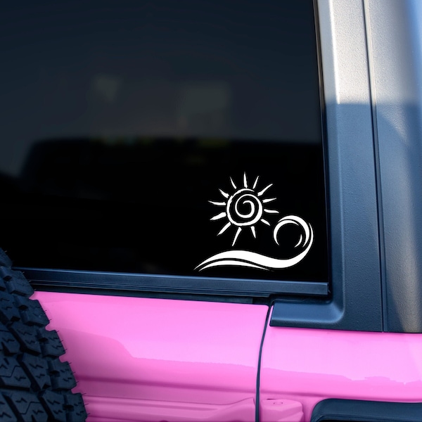 Ocean Wave and Sun Decal for Car Window, Car Accessories, Beach Decal, Cute Ocean Wave Sticker, Beach Vibes Car Decal, Surfer Bumper Decal