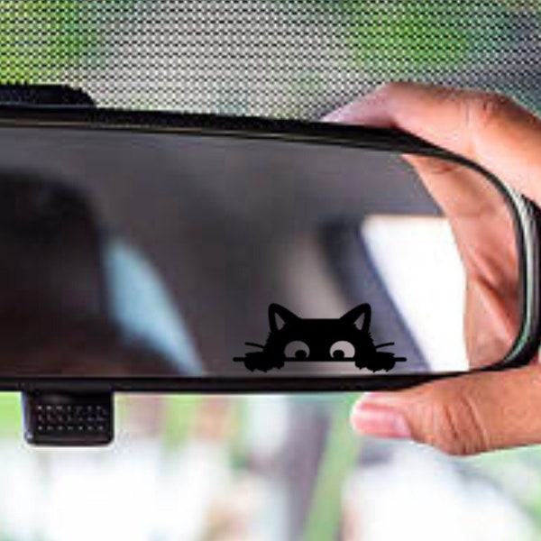 Tiny Peeking Black Cat Vinyl Decal, Cute Mini Rearview Mirror Sticker, Rear View Mirror Accessory, Funny Car Decor, Animal Car Accessories