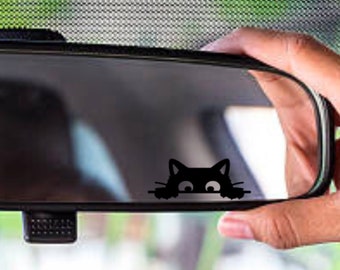 Tiny Peeking Black Cat Vinyl Decal, Cute Mini Rearview Mirror Sticker, Rear View Mirror Accessory, Funny Car Decor, Animal Car Accessories