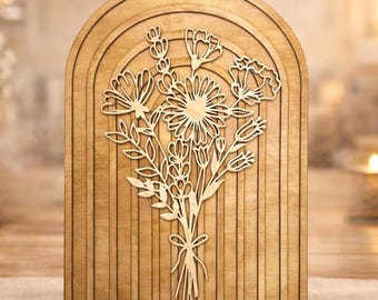 Handcrafted Rustic Boho Wooden Arch Sign, 3D Wood WildFlower Design, Wall Art Hanging Decor, 4 Layered Wall Art, Unique Farmhouse Inspired