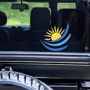 Ocean Wave and Sun Decal for Car Window, Car Accessories, Beach Decal, Cute Ocean Wave Sticker, Beach Vibes Car Decal, Surfer Bumper Decal