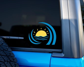 Ocean Wave and Sun Decal for Car Window, Car Accessories, Beach Decal, Cute Ocean Wave Sticker, Beach Vibes Car Decal, Surfer Bumper Decal