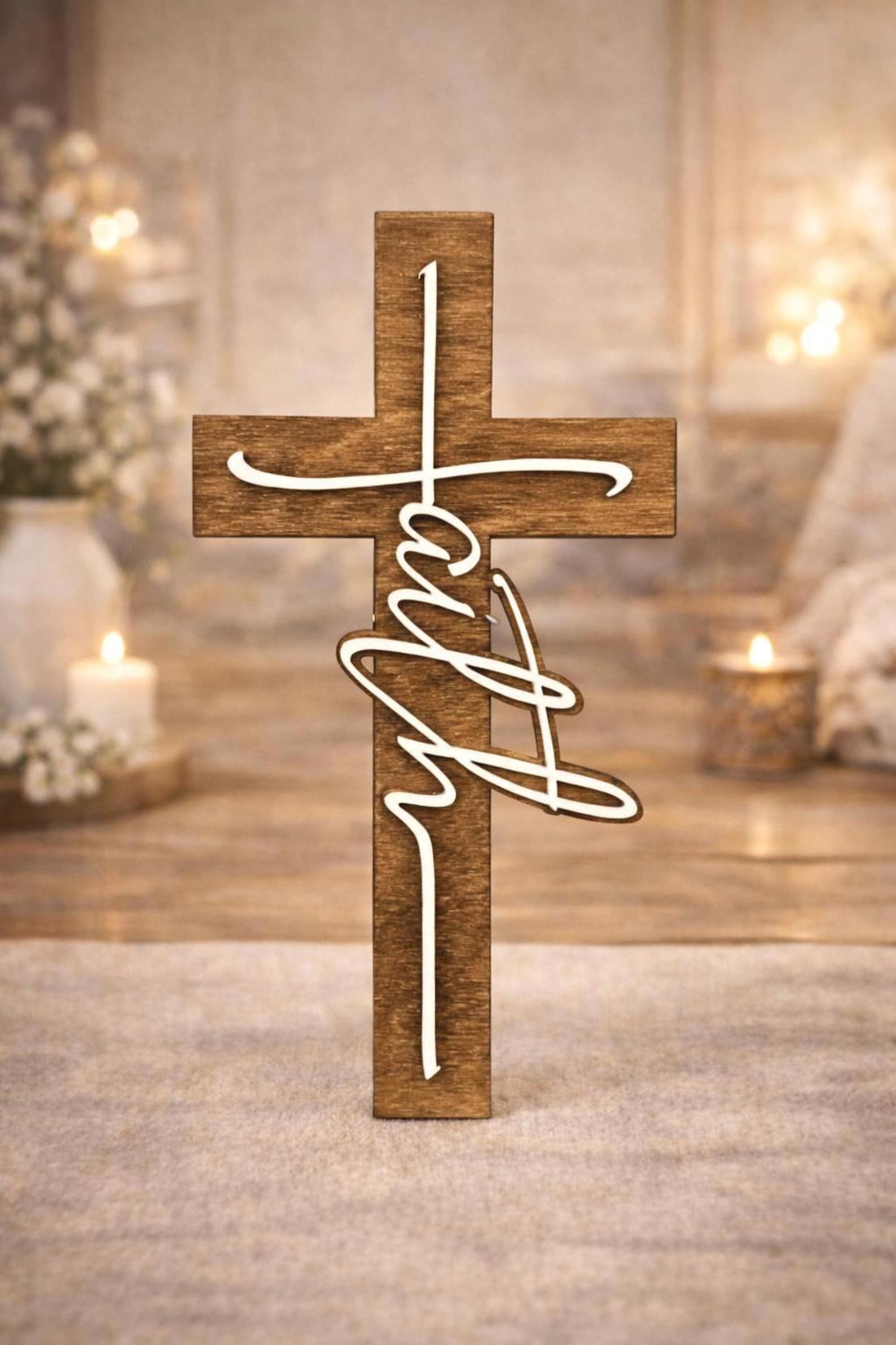Faith Wood Wall Cross, Small Wall Decor Signs, Layered Wall Art ...