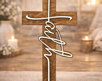Faith Wood Wall Cross, Small Wall Decor Signs, Layered Wall Art, Religious Home Decor, Christian Office Wall Sign, Inspirational Gifts
