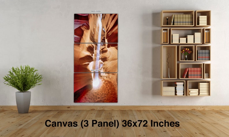 Light Beam One Photography Canvas Wall Decor Slot Canyon Wall Art Arizona Southwest Antelope Canyon Upper Antelope , F Newman Photography Canvas(3 Panel)36x72 inches