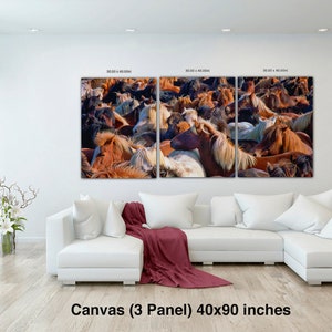 Horse Round Up Wild Horse Iceland Horses Wall Art Horse Photography Canvas Wall Decor Glossy Paper, F Newman Photography Canvas(3 Panel)40x90 inches