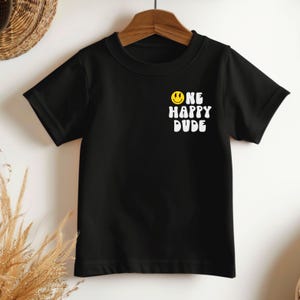 ONE Happy Dude First Birthday Shirt - Retro Smiley Face - Trendy Toddler Tee