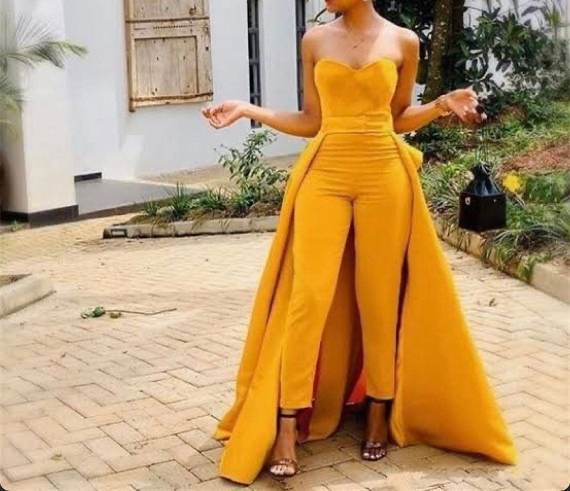 Yellow Jumpsuit With Train Wedding Jumpsuit Wedding Etsy