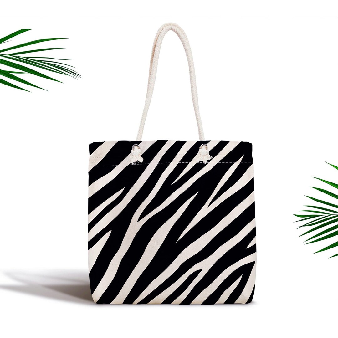Zebra Tote Bag Animal Print Shoulder Bag Black White Etsy