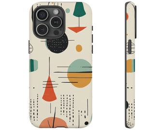 Mid Century Tough Phone Case, iPhone 16 15 14 13 Pro Max, Abstract Samsung Galaxy S24 S23 S21 S20 FE Ultra Plus, Pixel 8 7 6, Birthday Gift