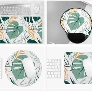 Monstera Leaf Desk Mat: Tropical Botanical Mouse Pad with Wrist Rest
