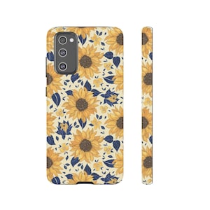 Sunflower Samsung Case: Navy & Yellow Floral, Protective Phone Cover