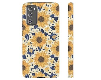 Sunflower Samsung Case, Galaxy S24 S23 S22 Ultra, S22 Plus, S20 FE, S21 FE, S20, S10E, Protective Tough / Snap Phone Cover, Navy Yellow Case