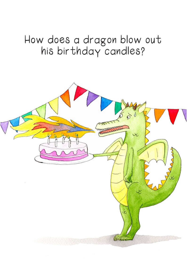 How Does a Dragon Blow Out His Birthday Candles / Birthday Card Etsy
