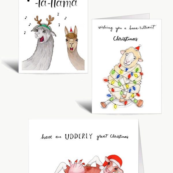 Christmas card set with animals / Christmas Card