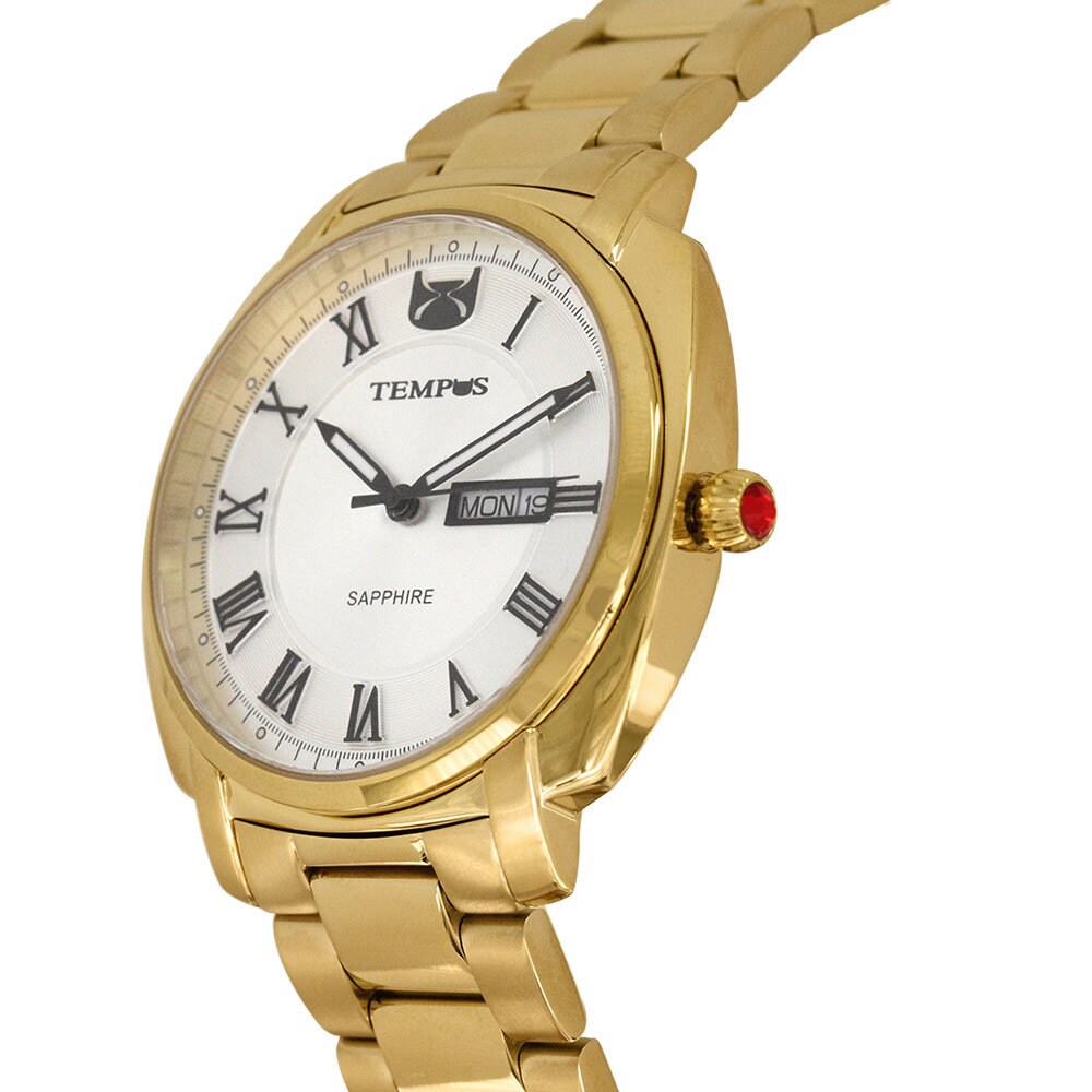 Reloj Tempus White Day Date Dial Zafiro Reloj para Hombre Brazalete Caja de Acero Inoxidable Dorado Caja y Garantia Internacional Reloj Hombre Etsy Espana