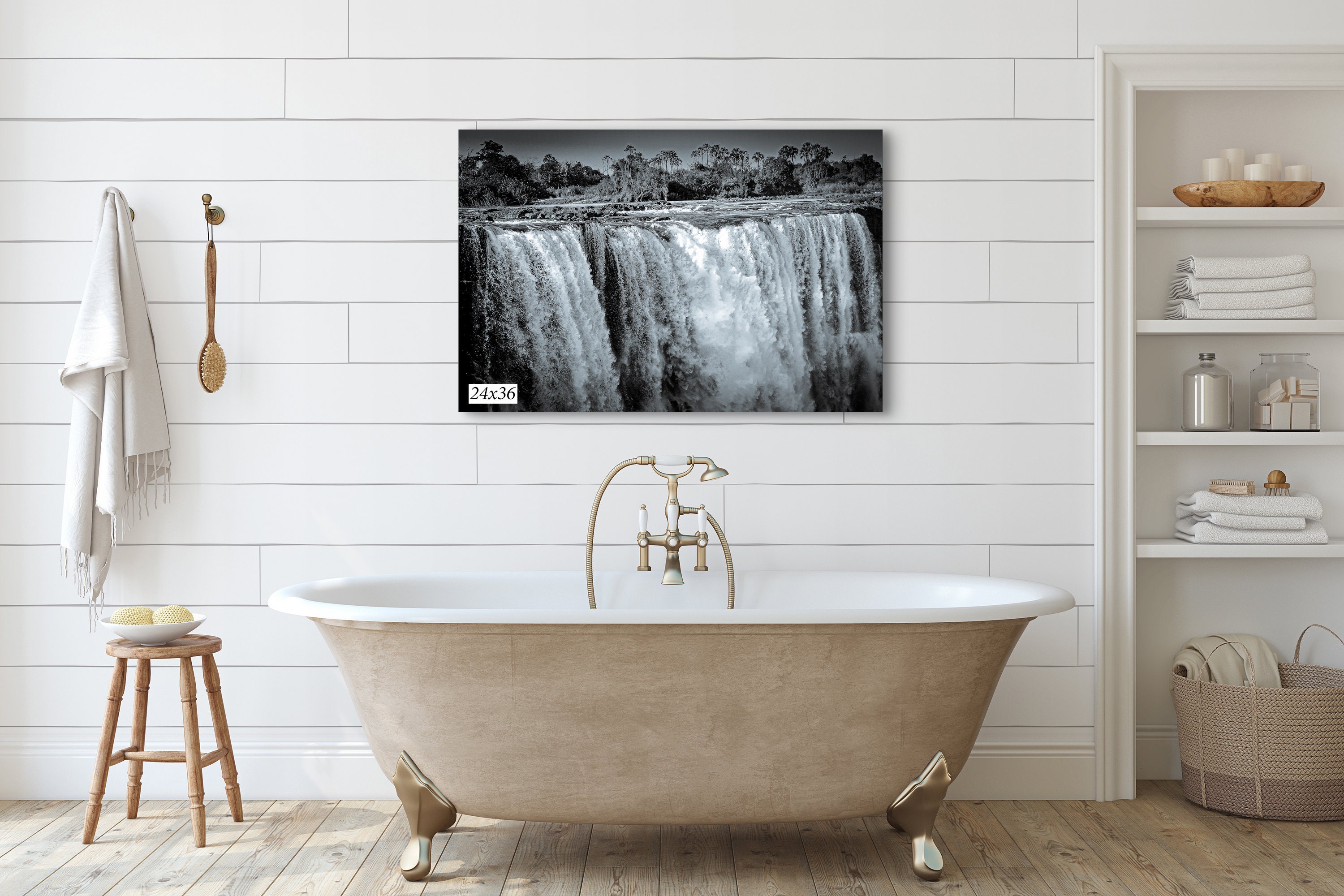 Wall Hanging Canvas Black and White Photo Print of Victoria Falls from Zimbabwe