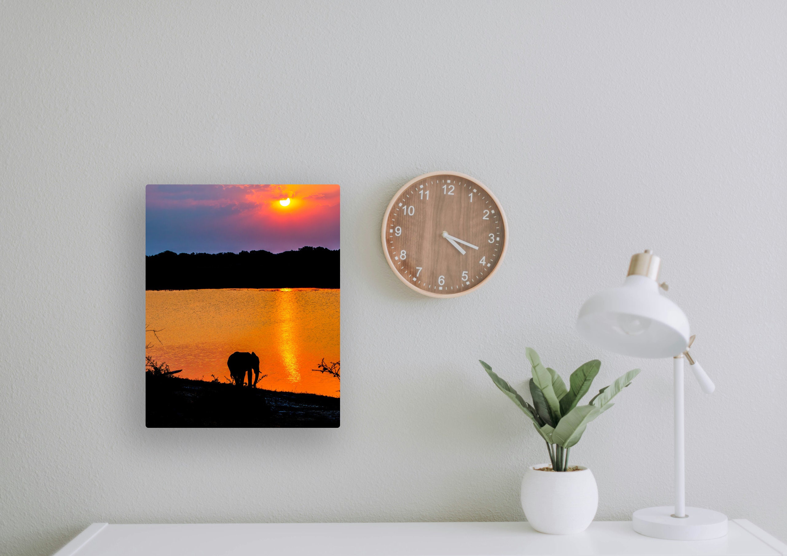 Elephant Silhouetted by Sunset Canvas Print South African