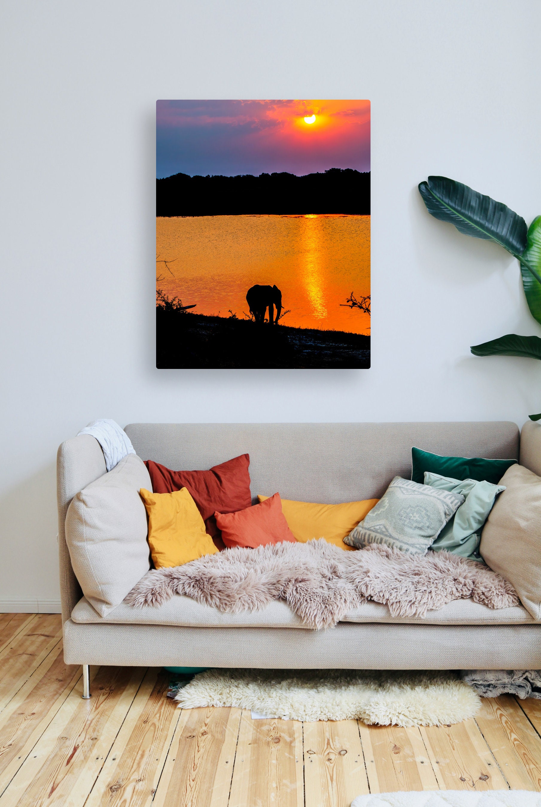 Elephant Silhouetted by Sunset Canvas Print South African