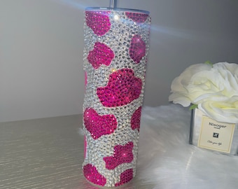 Pink Bling Cow Print Tumbler