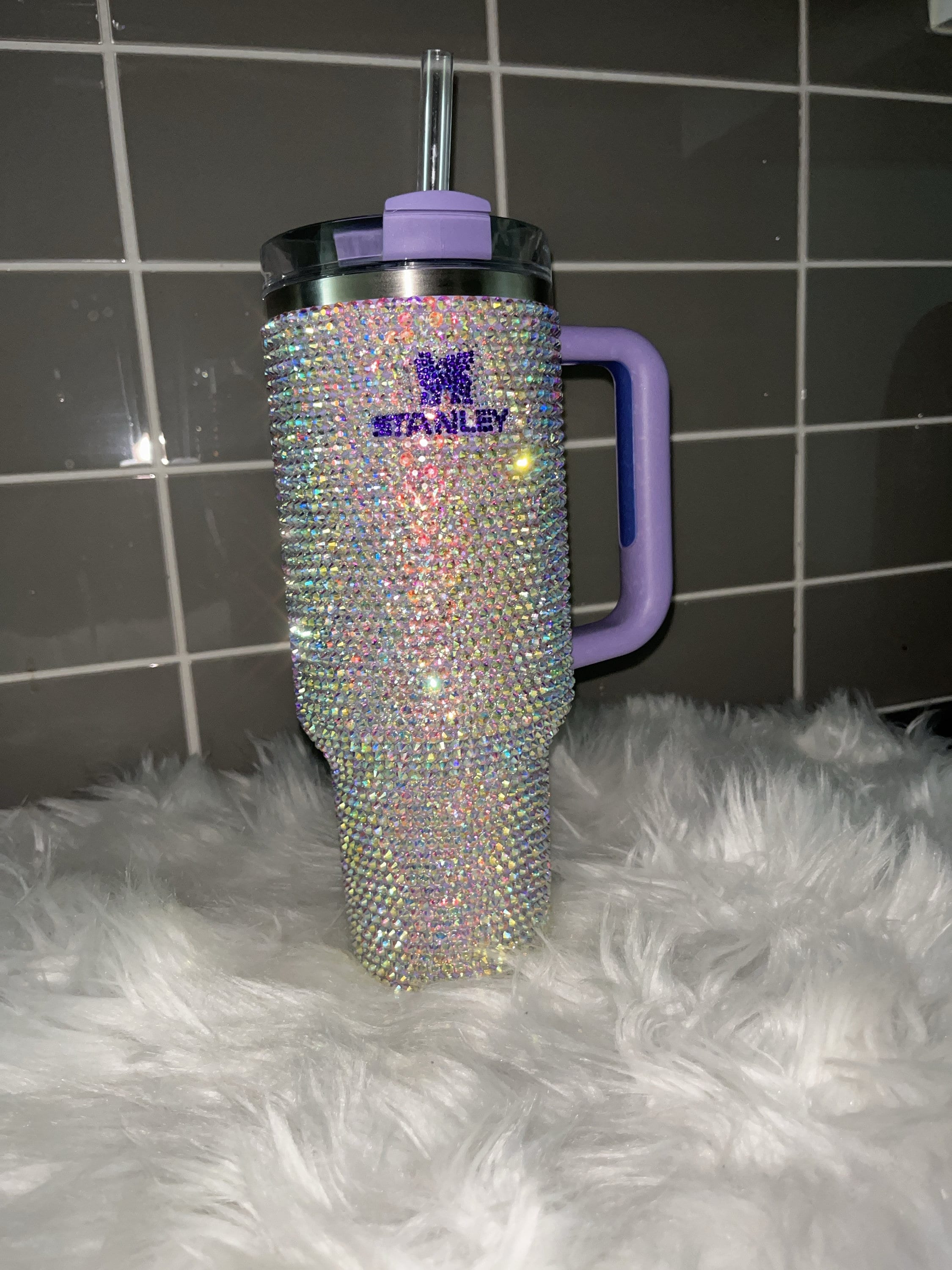 I blinged a 40 oz Stanley tumbler with crystal AB rhinestones in sizes, Bling Tumbler