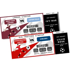 PERSONALISIERTE Fußball-Mannschaft Farben Ticket Sport spezielle Geschenk Geschenk-Gutschein Weihnachtsgeschenk-KarteRugby Ticket Sporting Game Pass