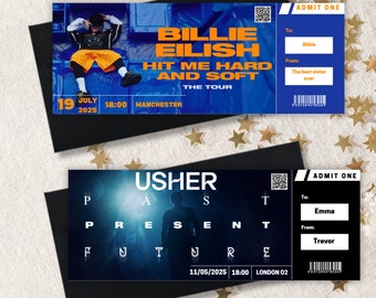 Personalised Concert Ticket | Event Ticket | Surprise Voucher | Souvenir Ticket | Musician Ticket | Singer Ticket | World Tour Ticket | Gift