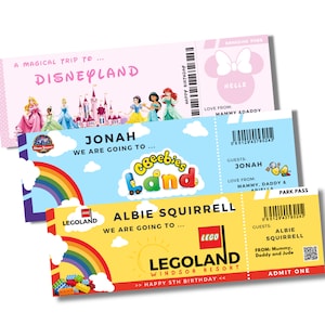 PERSONALISED Theme Park Keepsake Surprise Adventure Trip Special Present Gift Voucher Childrens Activity Day Out Memorabilia Souvenir Ticket