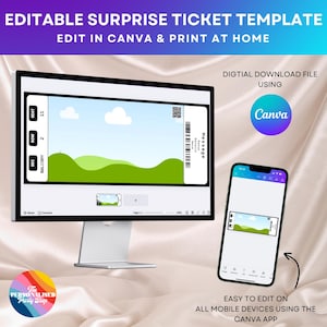 EDITIERBARE Überraschungsgeschenk-Vorlage | Druckbare Einladung | Digitaler Download | Canva Vorlage | Personalisiertes Event Ticket | Anhänger