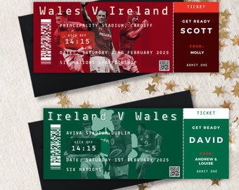 PERSONALISED Rugby Ticket Sports Special Present Gift Voucher Christmas Six Nations Autumn Internationals Game Pass Memorabilia Souvenir