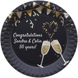 8 Black & Gold Party Plates, Celebration Paper Plates, Party Tableware, Special Occasion Paper Plates, Paper Party Plates, Anniversary Plate
