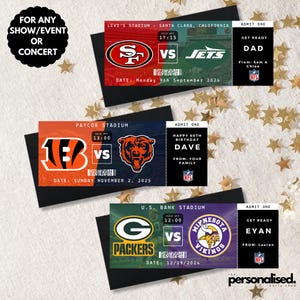 PERSONALISIERTES NFL Ticket | Basketball Geschenkkarte | Sportspielpass | Spieltag Andenken | Erinnerungsstücke, Souvenir-Eintrittskarte