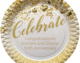 X10 Silver & Gold Celebrate Personalised Paper Plates Anniversary | Birthday | Special Occasions | Graduation | Celebrations