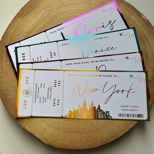 N'importe quel billet cadeau personnalisé avec révélation surprise en aluminium des Fêtes | Annonce de voyage | Bon spécial | Billet souvenir