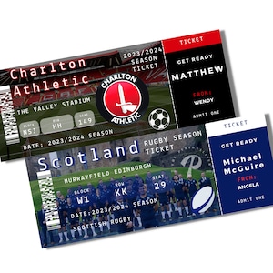 PERSONALISIERTE Saison-Karte Stadion-Tour-Sport-Fußball-Rugby-Cricket-spezielle Geschenk-Geschenk-Gutschein-Weihnachtsgeschenk-Karte-Rugby-Karte
